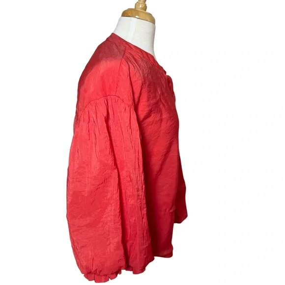 Fate Far From Over Puff Sleeve Red Button-Up Blouse-Size Medium - Picture 5 of 8